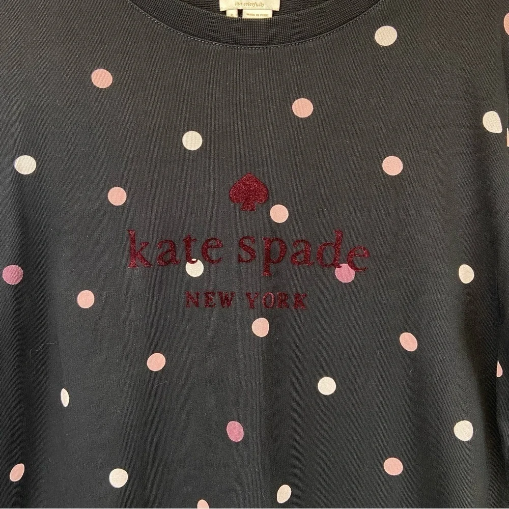 EUC Kate Spade Brooke Street Bakery Dot Black Pink Polka Dot Sweatshirt Small - Picture 4 of 15